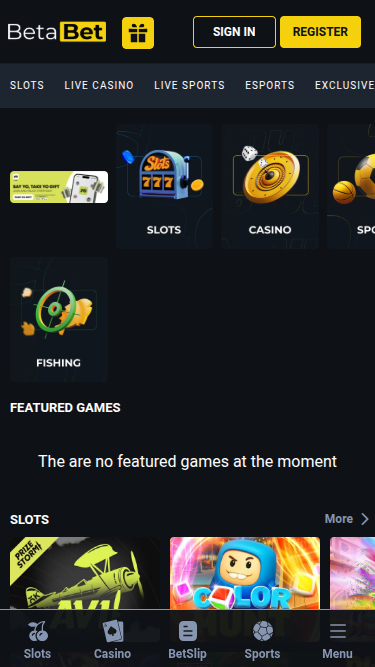 BetaBet Casino Mobile Homepage