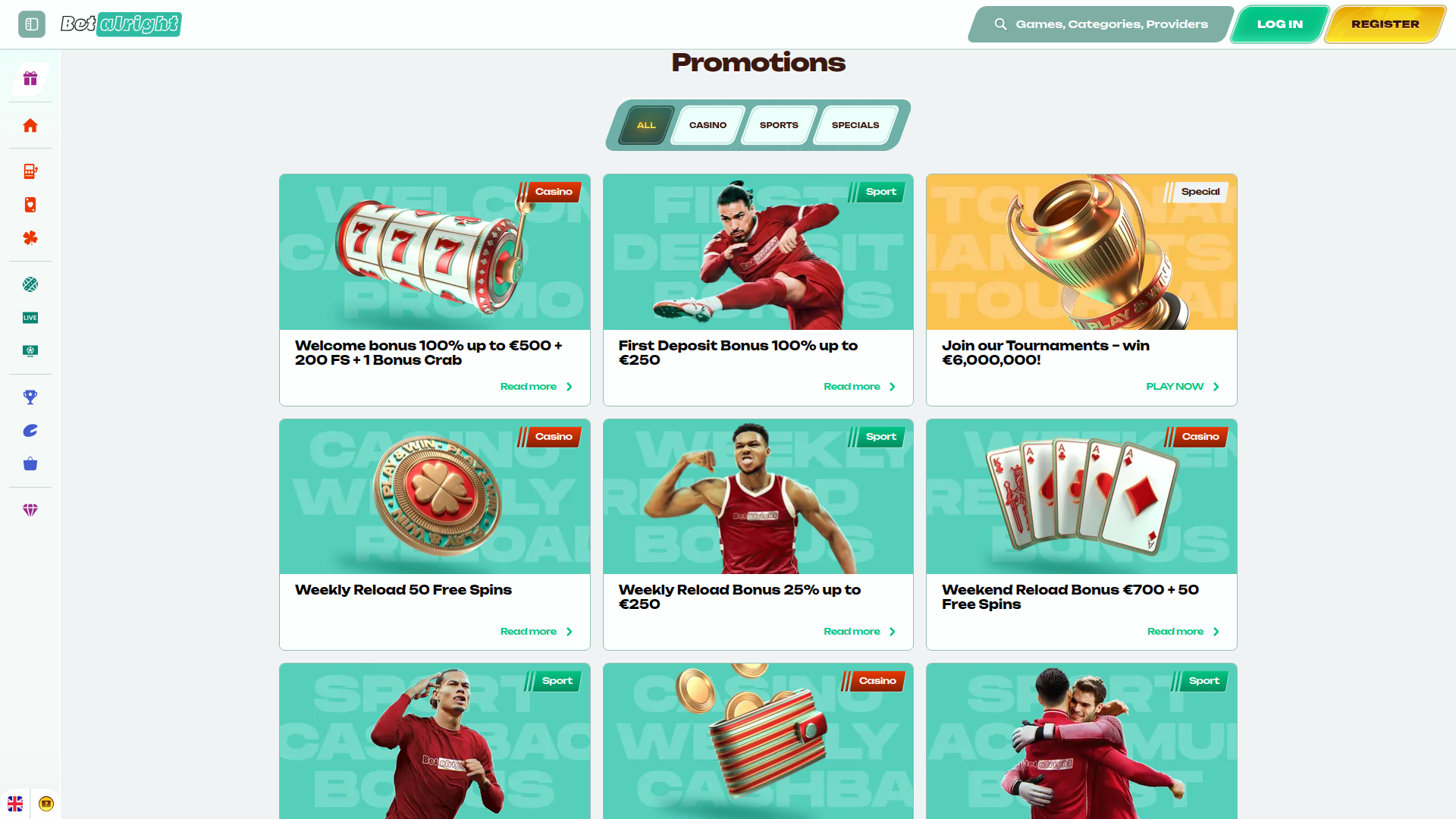 Betalright Casino Desktop Promotions