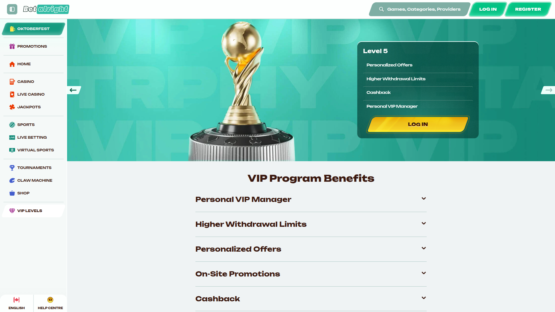 Betalright Casino Desktop VIP Program