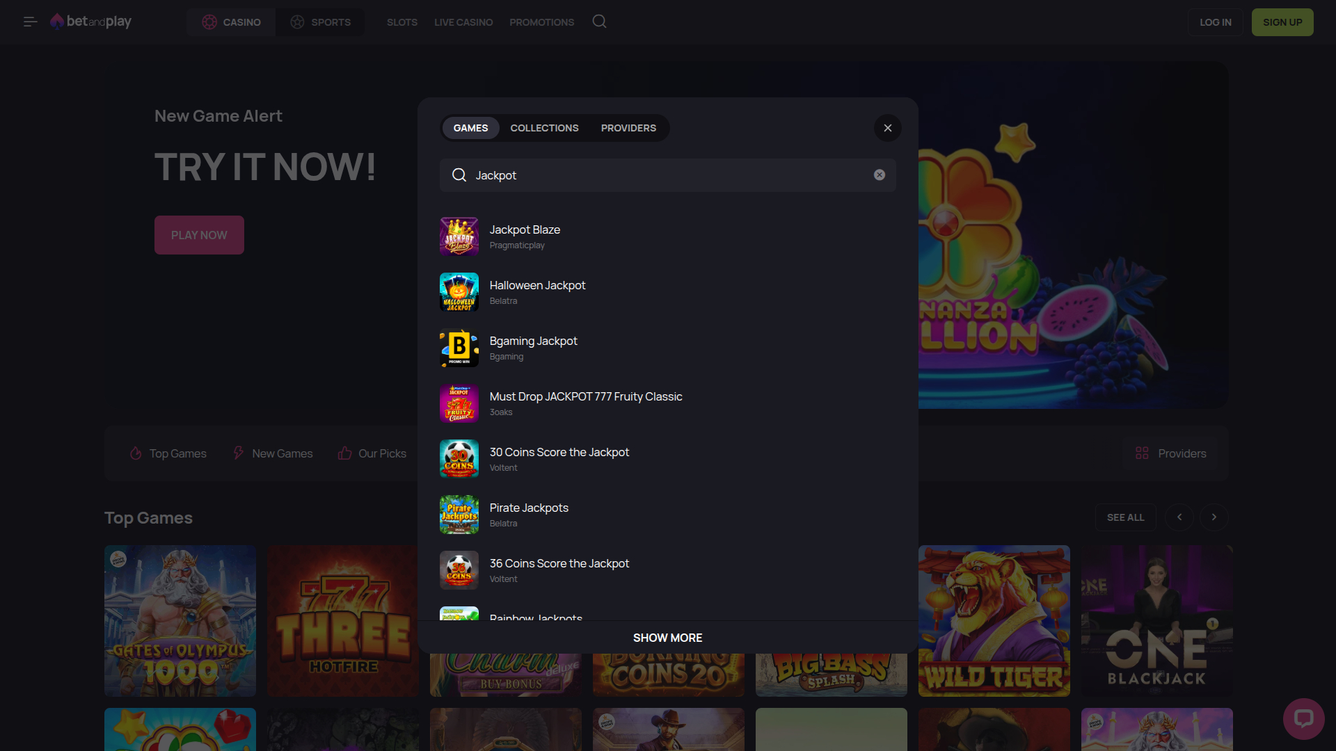 Betandplay Casino Desktop Jackpot