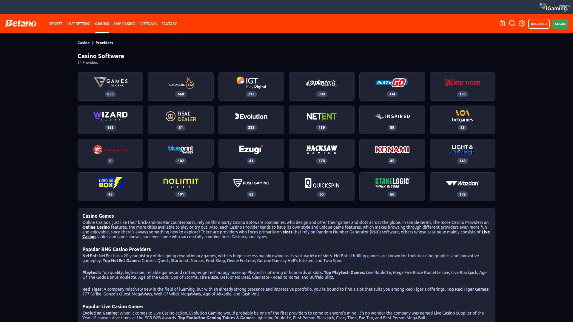 Betano Casino Desktop Game Developers