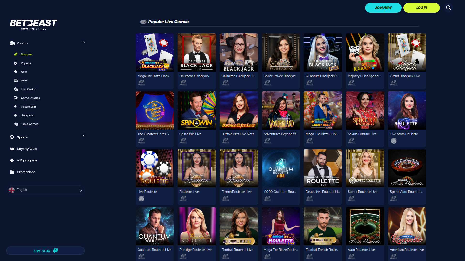 BetBeast Desktop Live Dealer