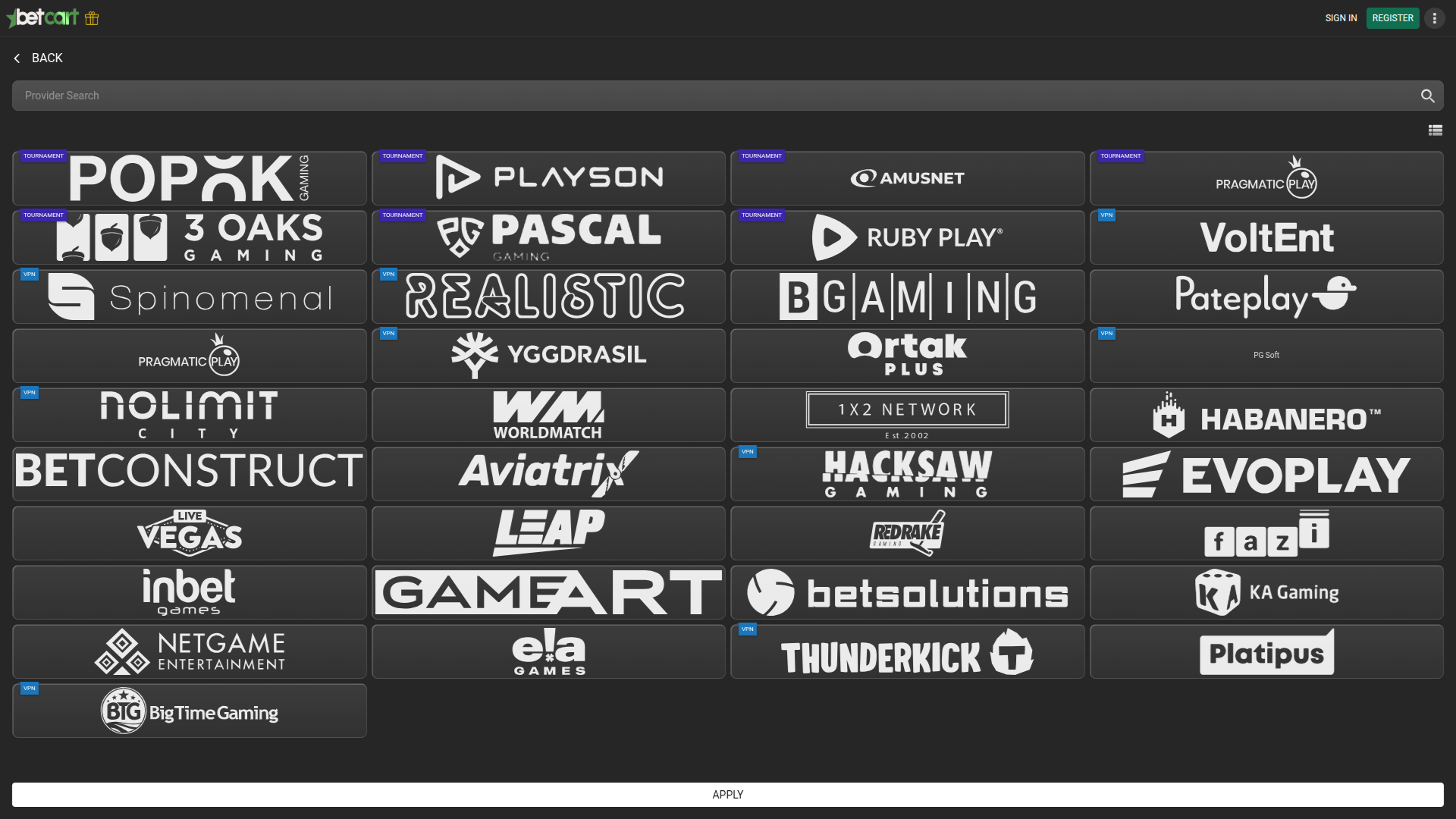 Betcart Casino Desktop Game Developers