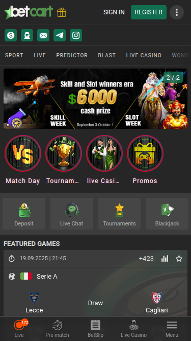 Betcart Casino Mobile Homepage