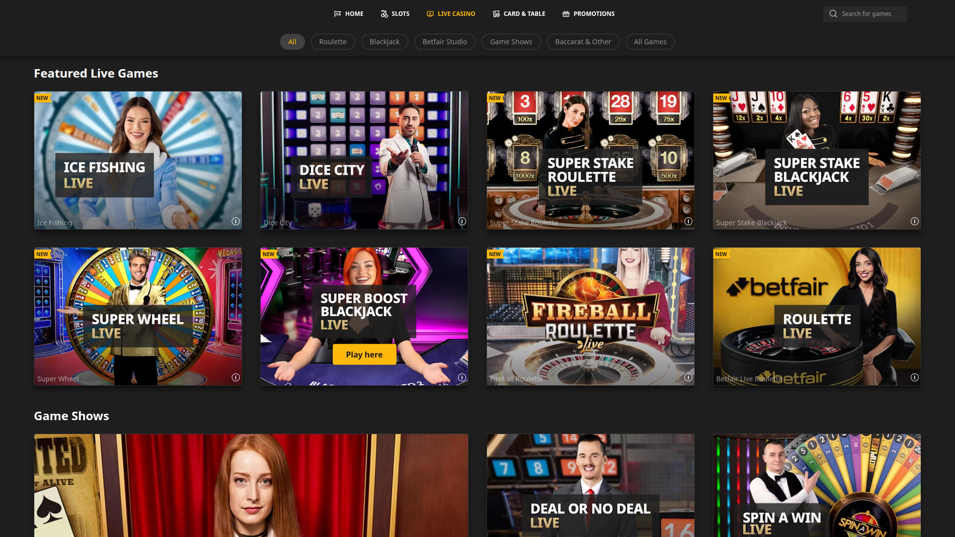 Betfair Casino Desktop Live Dealer