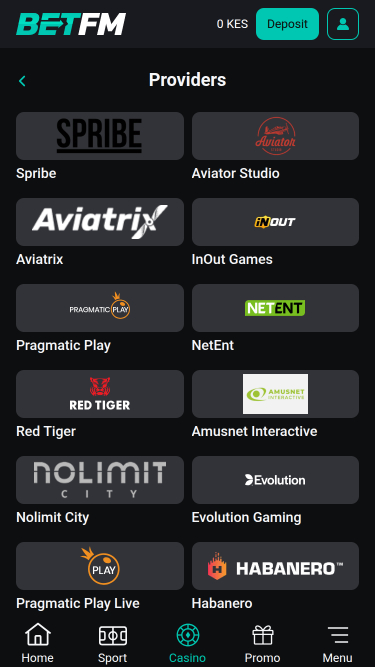 Game Developers of Betfm Casino for Mobile