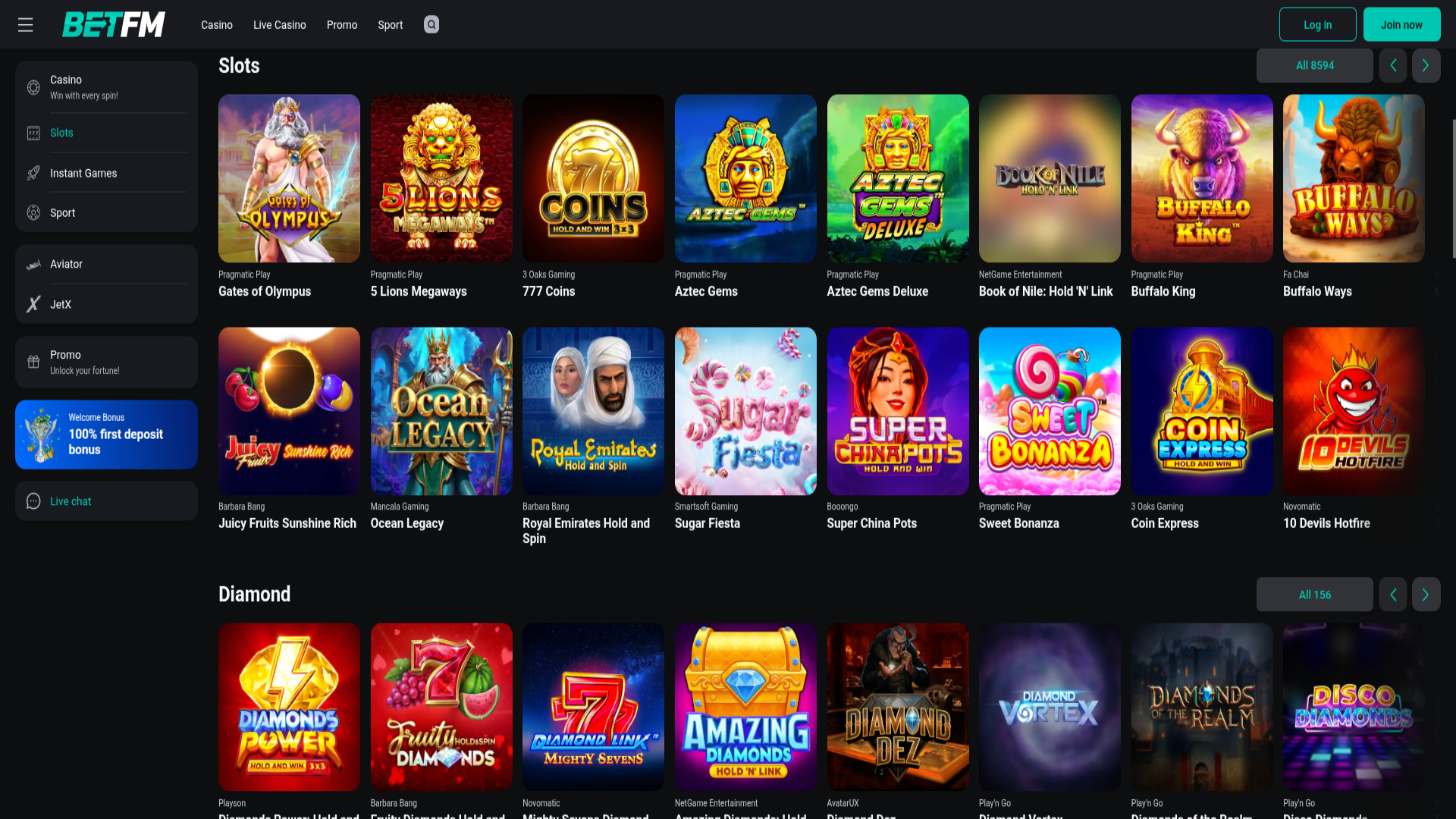 Games of Betfm Casino for Desktop
