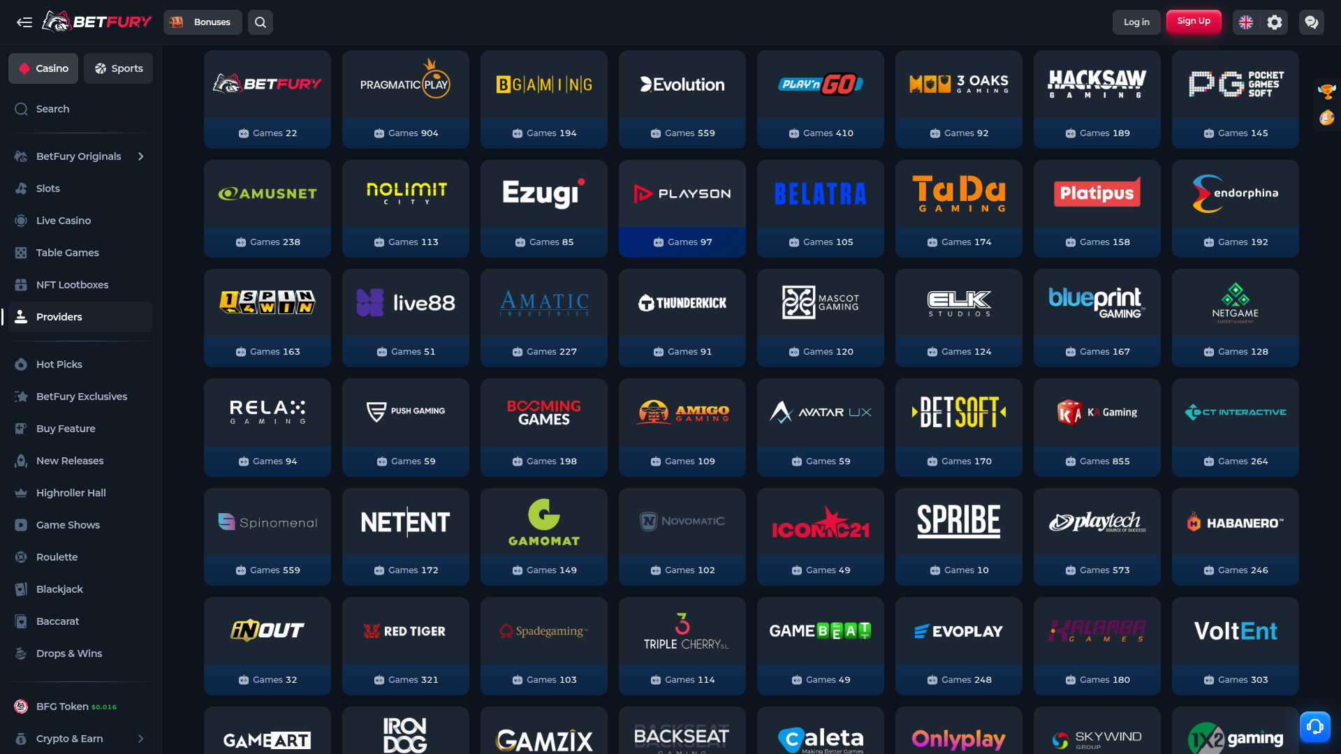 BetFury Casino Desktop Game Developers