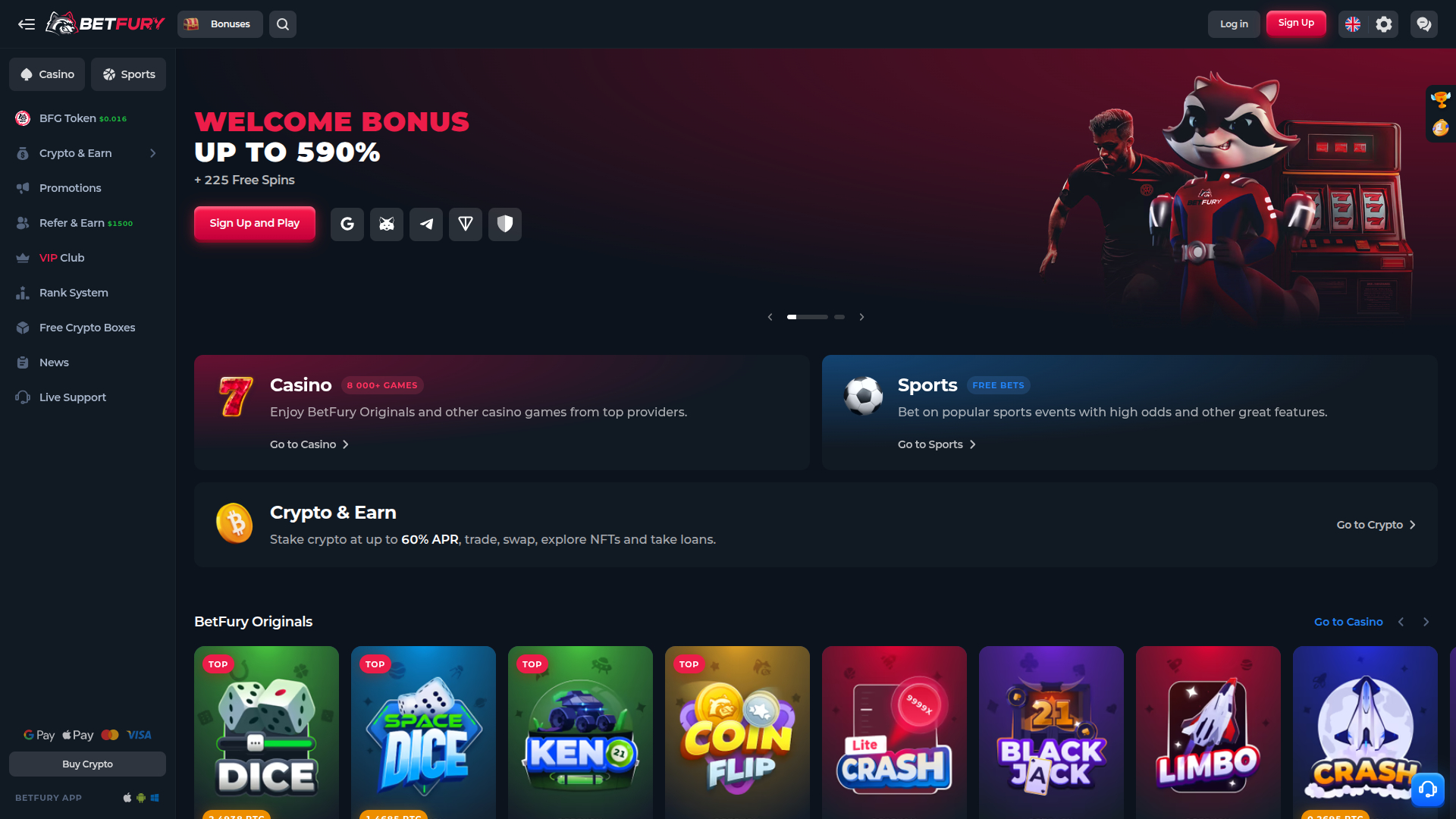 BetFury Casino Desktop Homepage