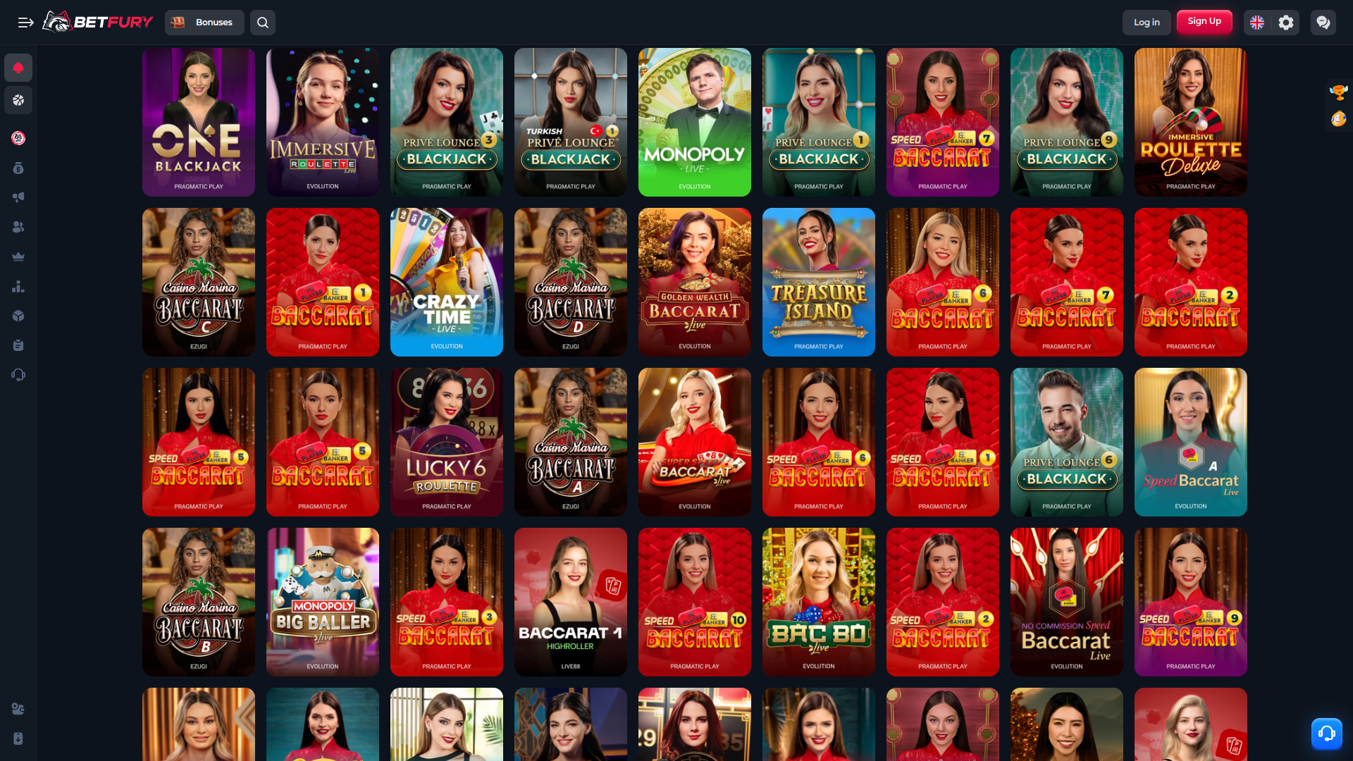 BetFury Casino Desktop Live Dealer