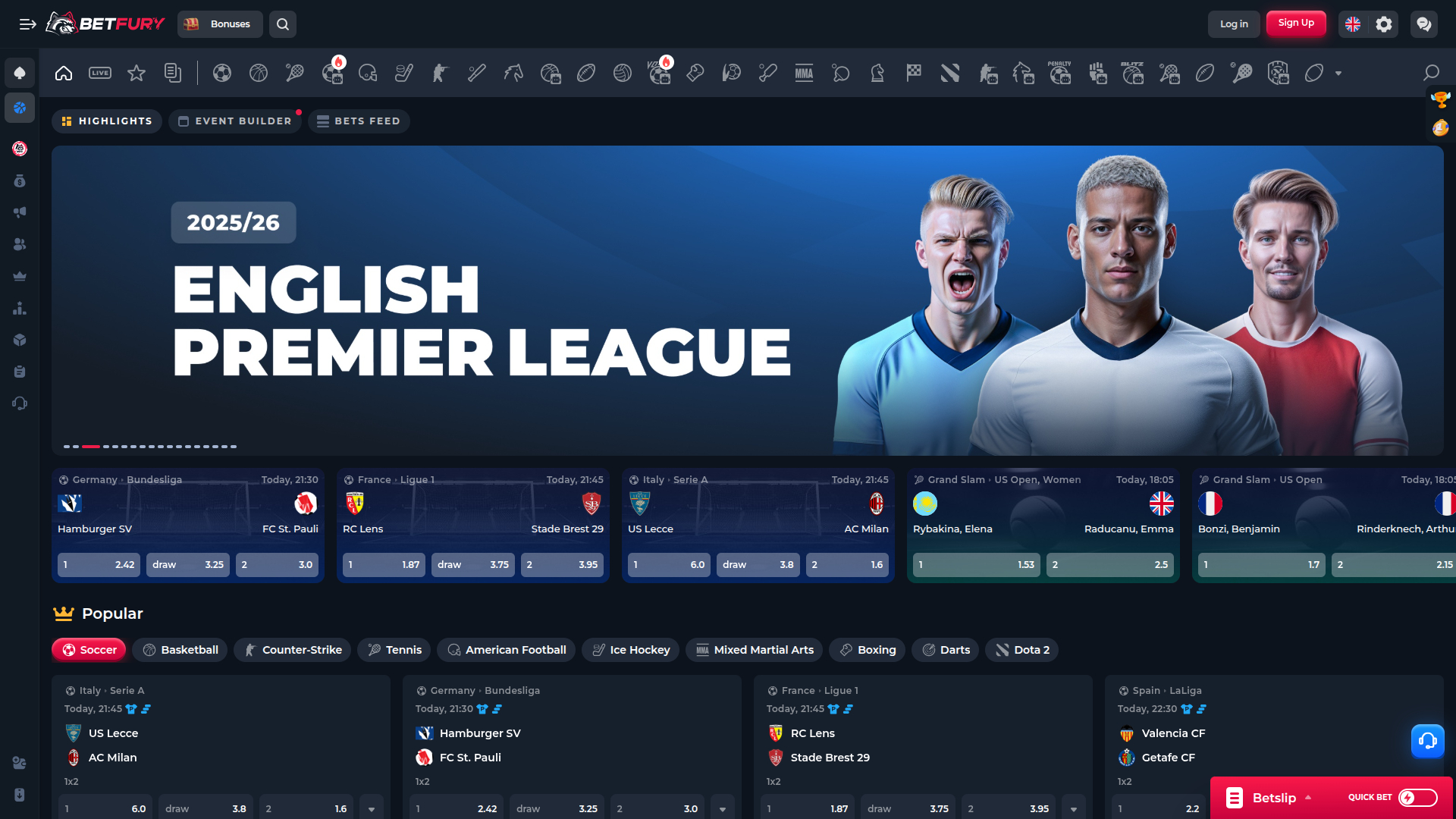 BetFury Casino Desktop Sports