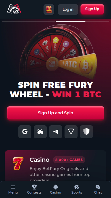 BetFury Casino Mobile Homepage