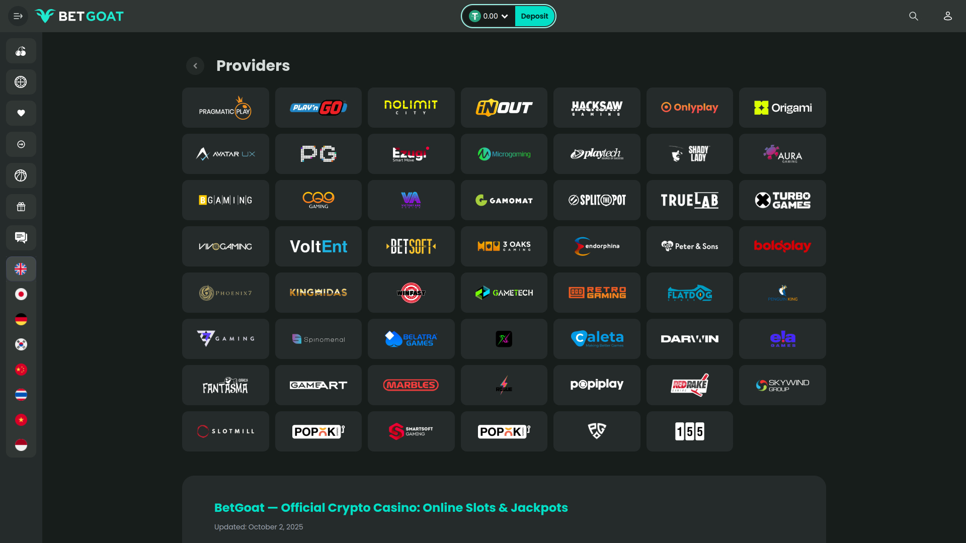BetGoat Casino Game Developers Desktop