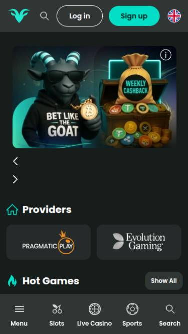 BetGoat Casino Homepage Mobile