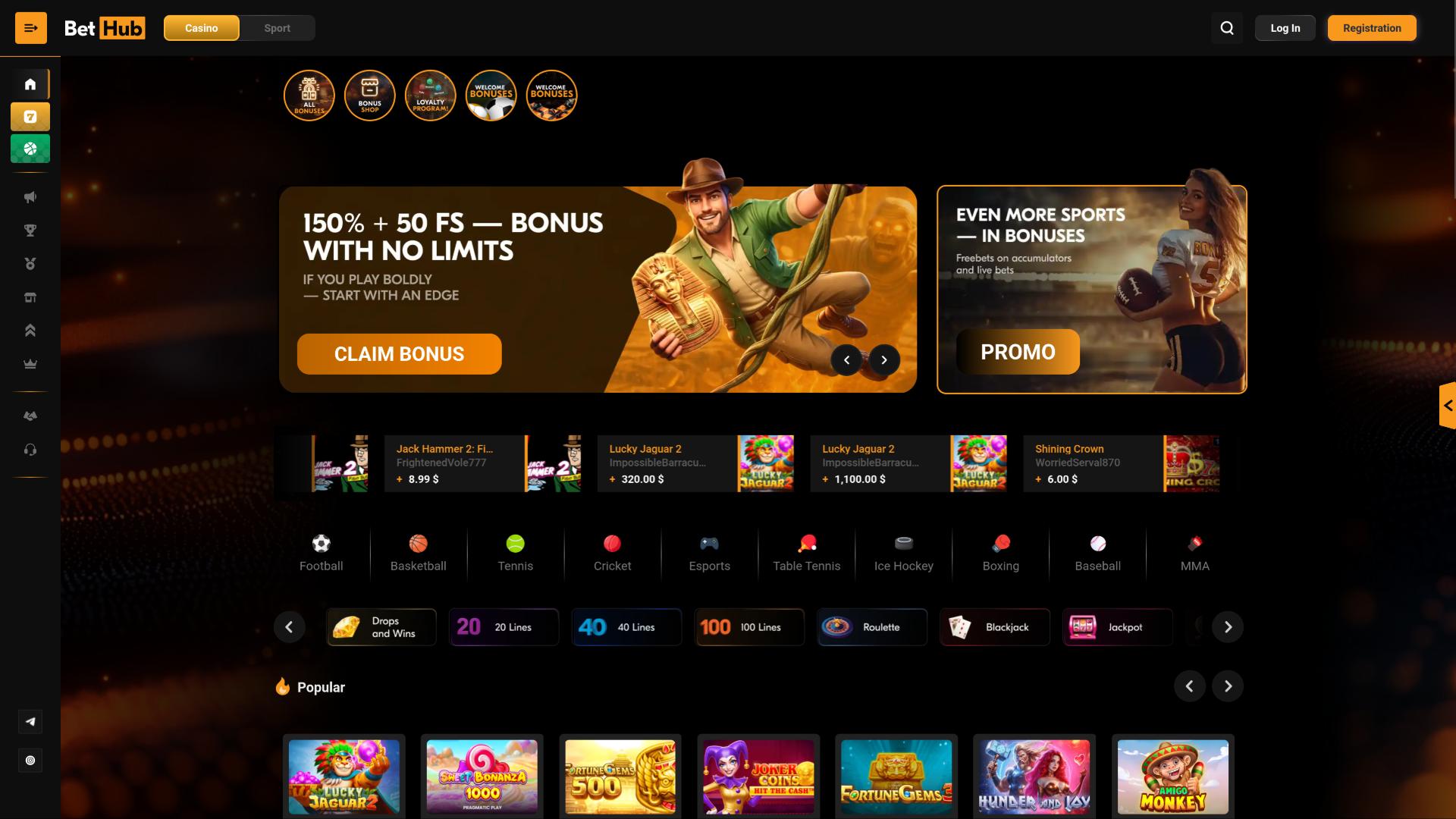 BetHub Casino homepage