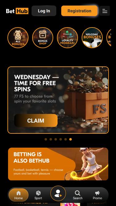 BetHub Casino mobile homepage