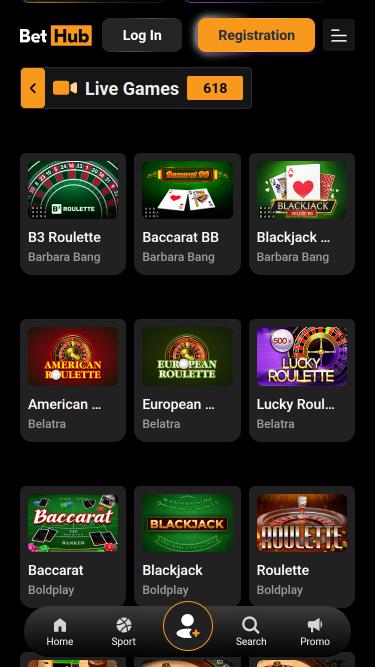 BetHub Casino live dealer mobile page