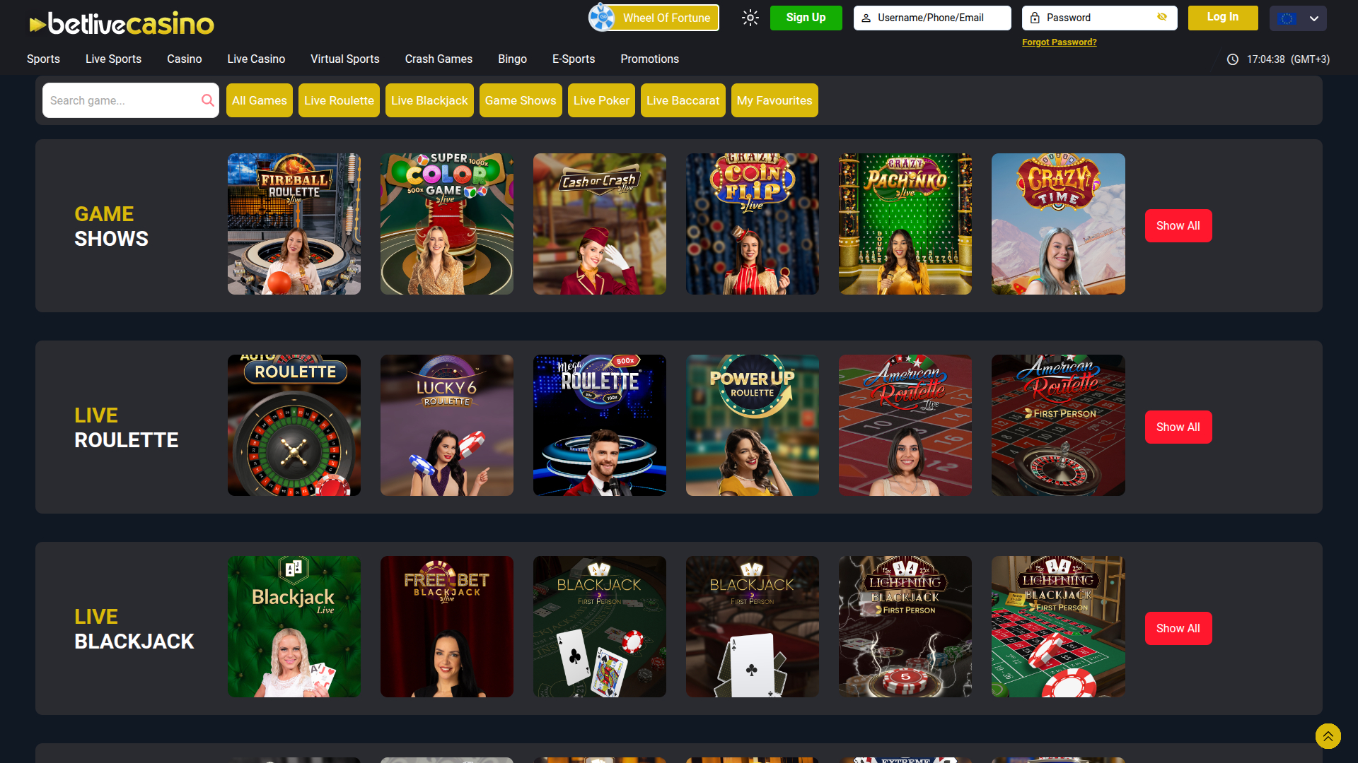 BetLive Casino Desktop Live Dealer