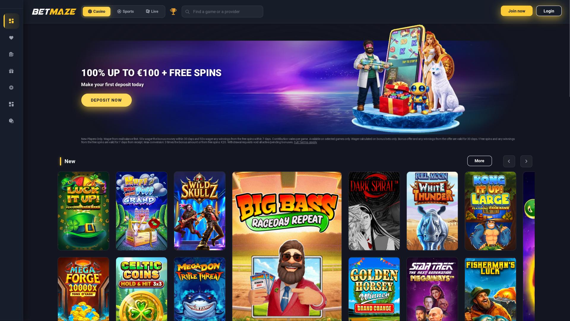 Betmaze Casino homepage