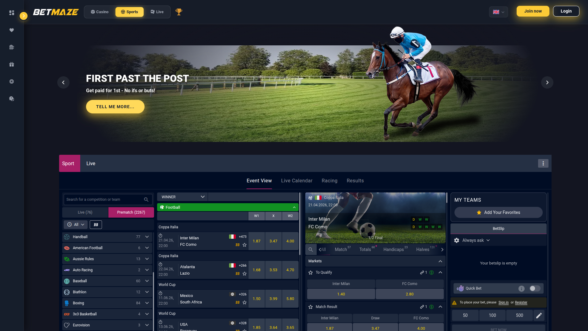 Betmaze Casino Desktop Sports Betting