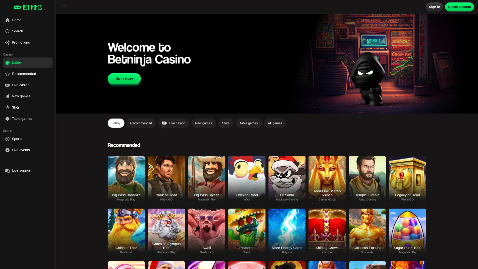 Betninja Casino Desktop Games