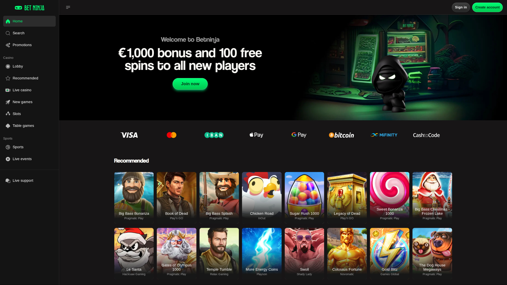 Betninja Casino Desktop Homepage