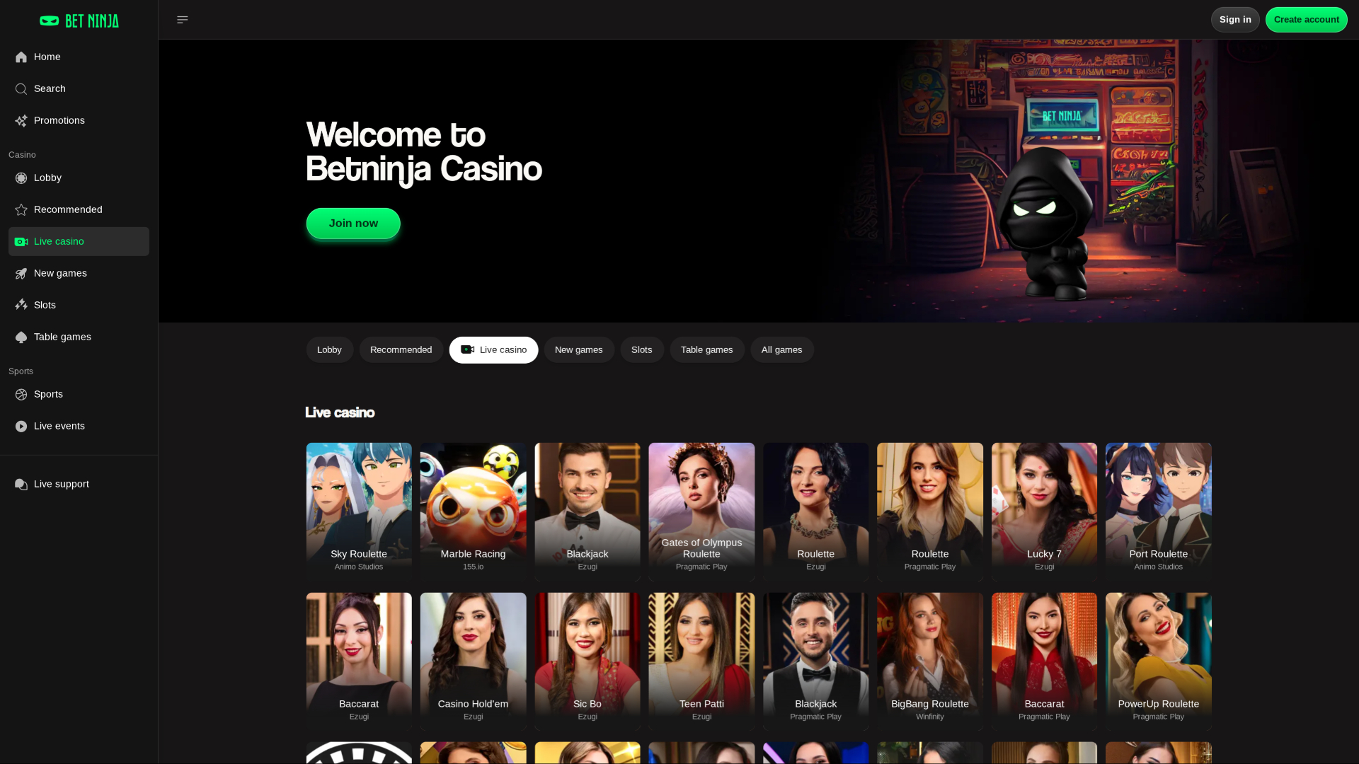 Betninja Casino Desktop Live Dealer