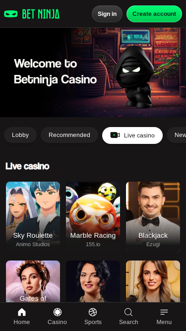 Betninja Casino Mobile Live Dealer