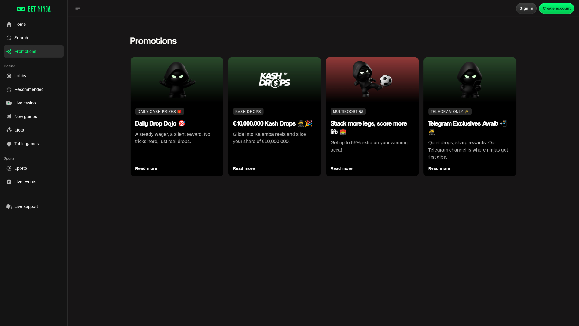 Betninja Casino Desktop Promotions