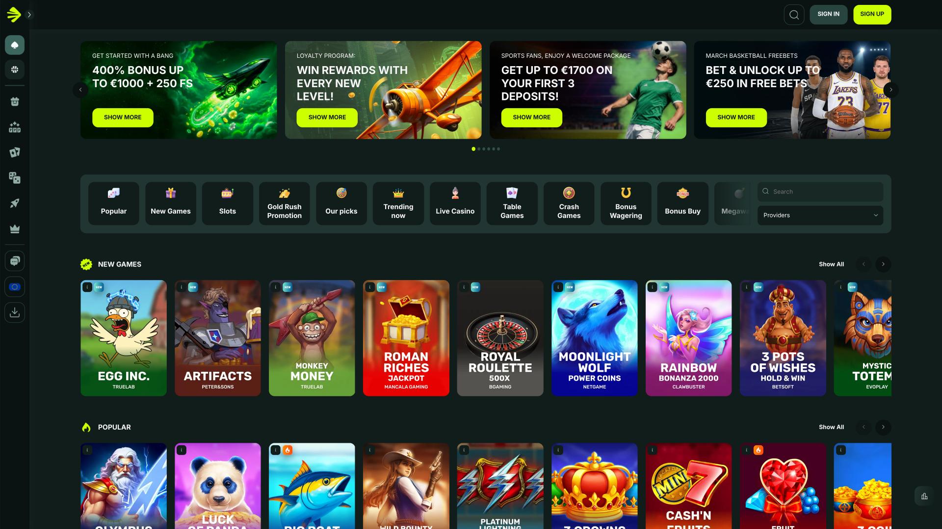 BetNjet Casino homepage