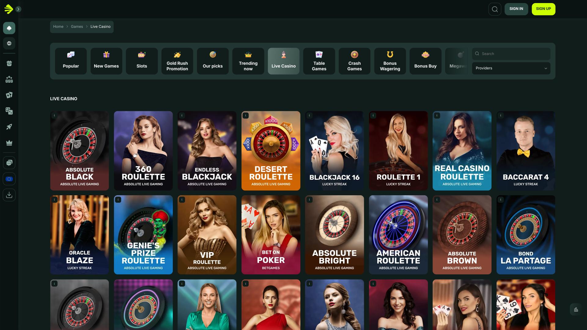 BetNjet Casino live dealer page