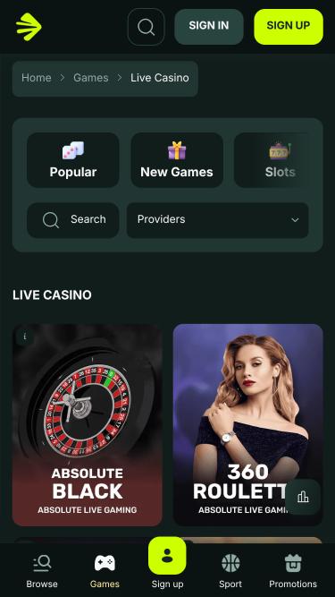 BetNjet Casino live dealer mobile page