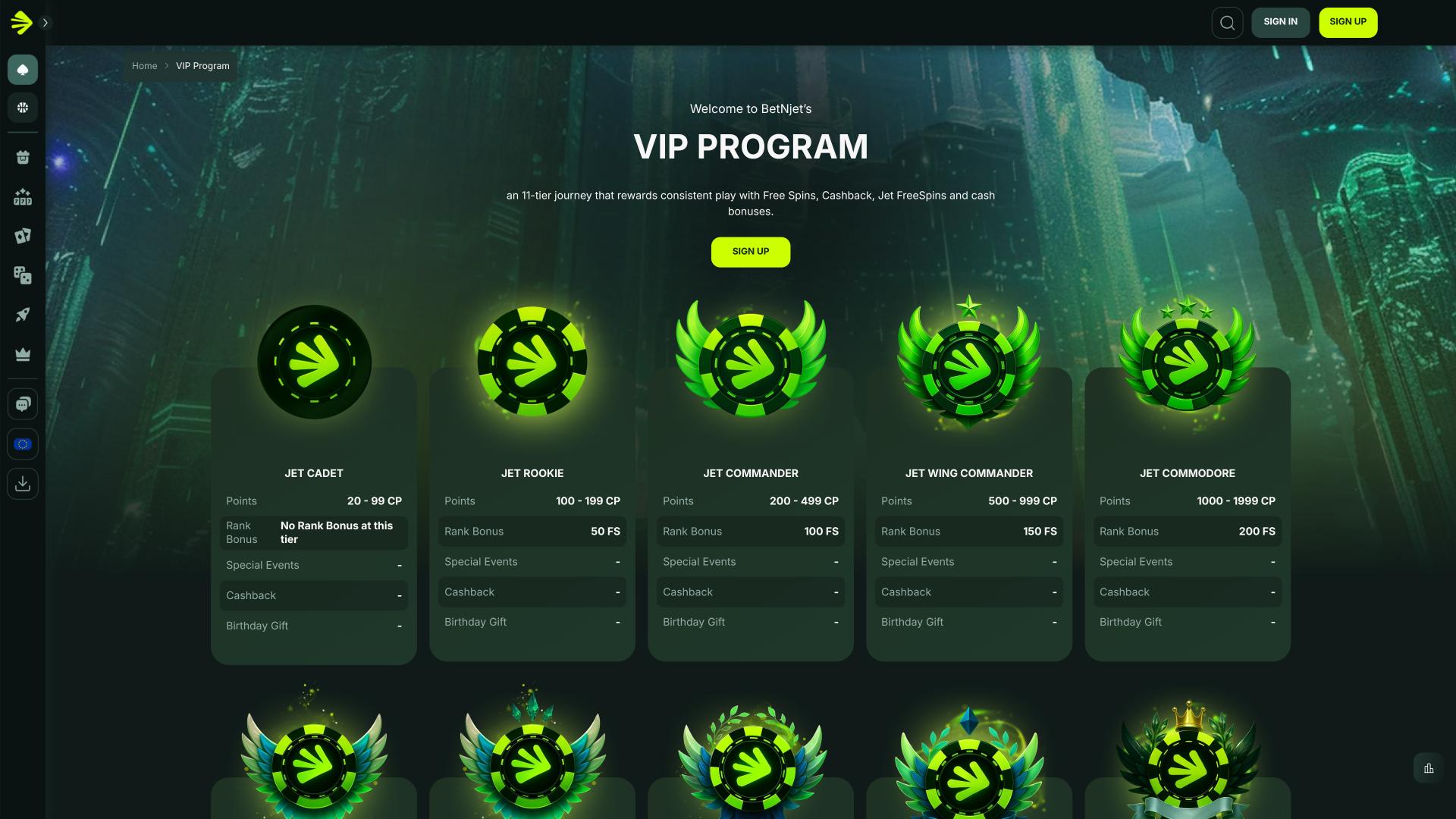 BetNjet Casino VIP page