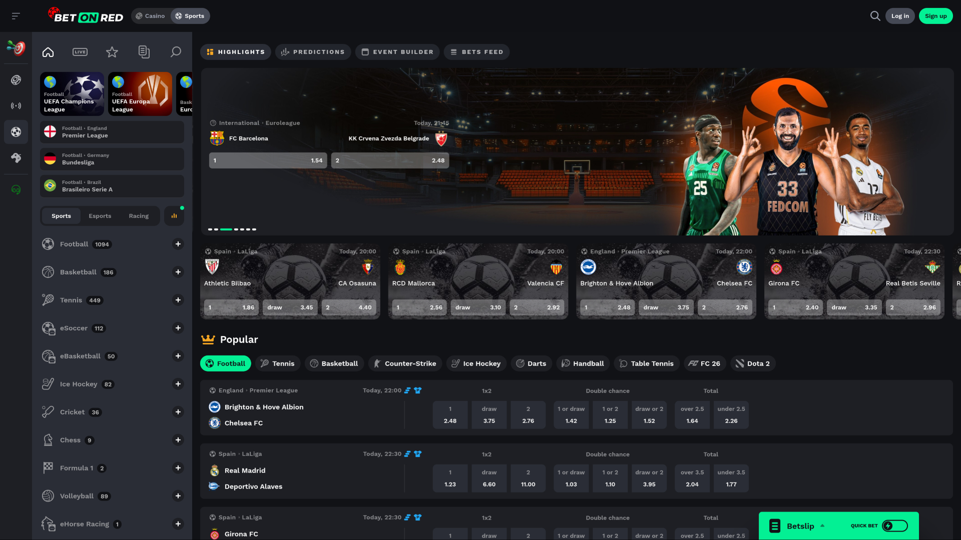 BetOnRed Casino Desktop Sports Betting