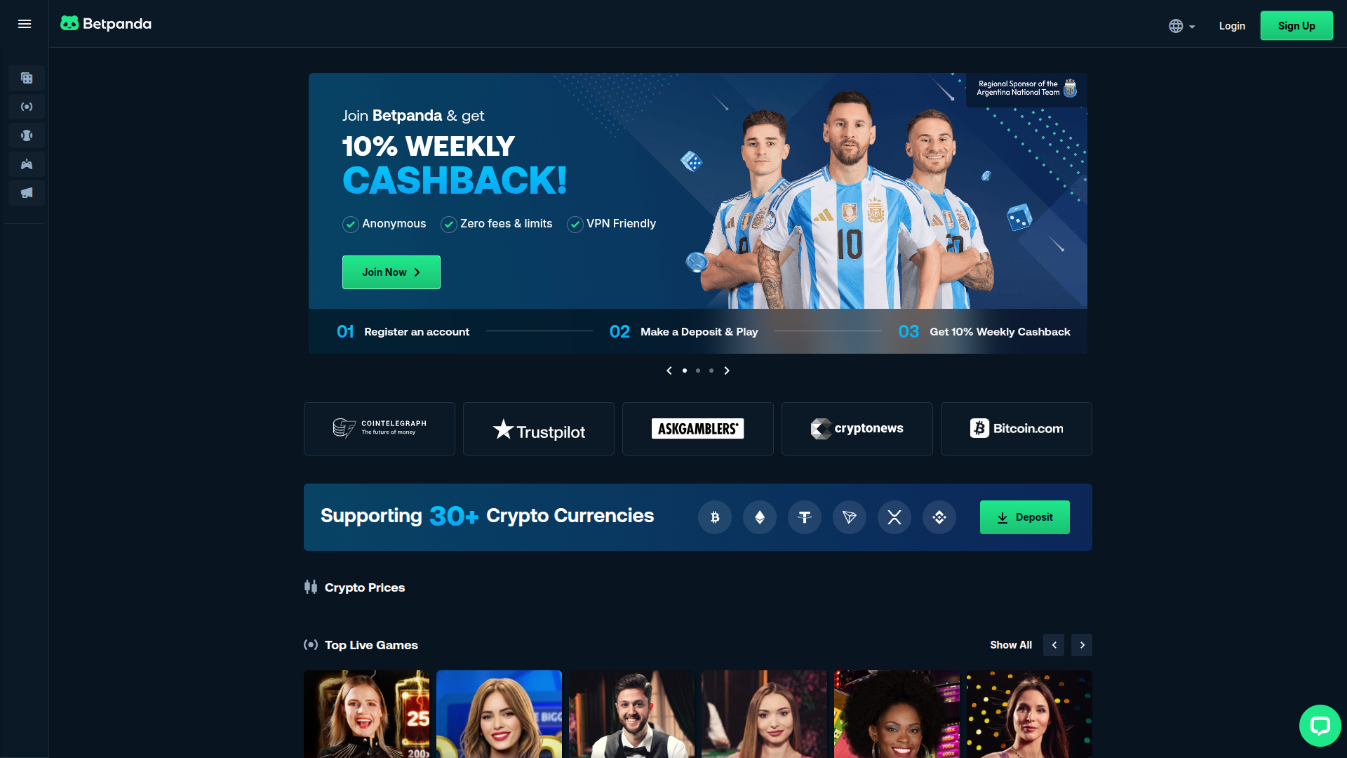 BetPanda Casino Desktop Homepage