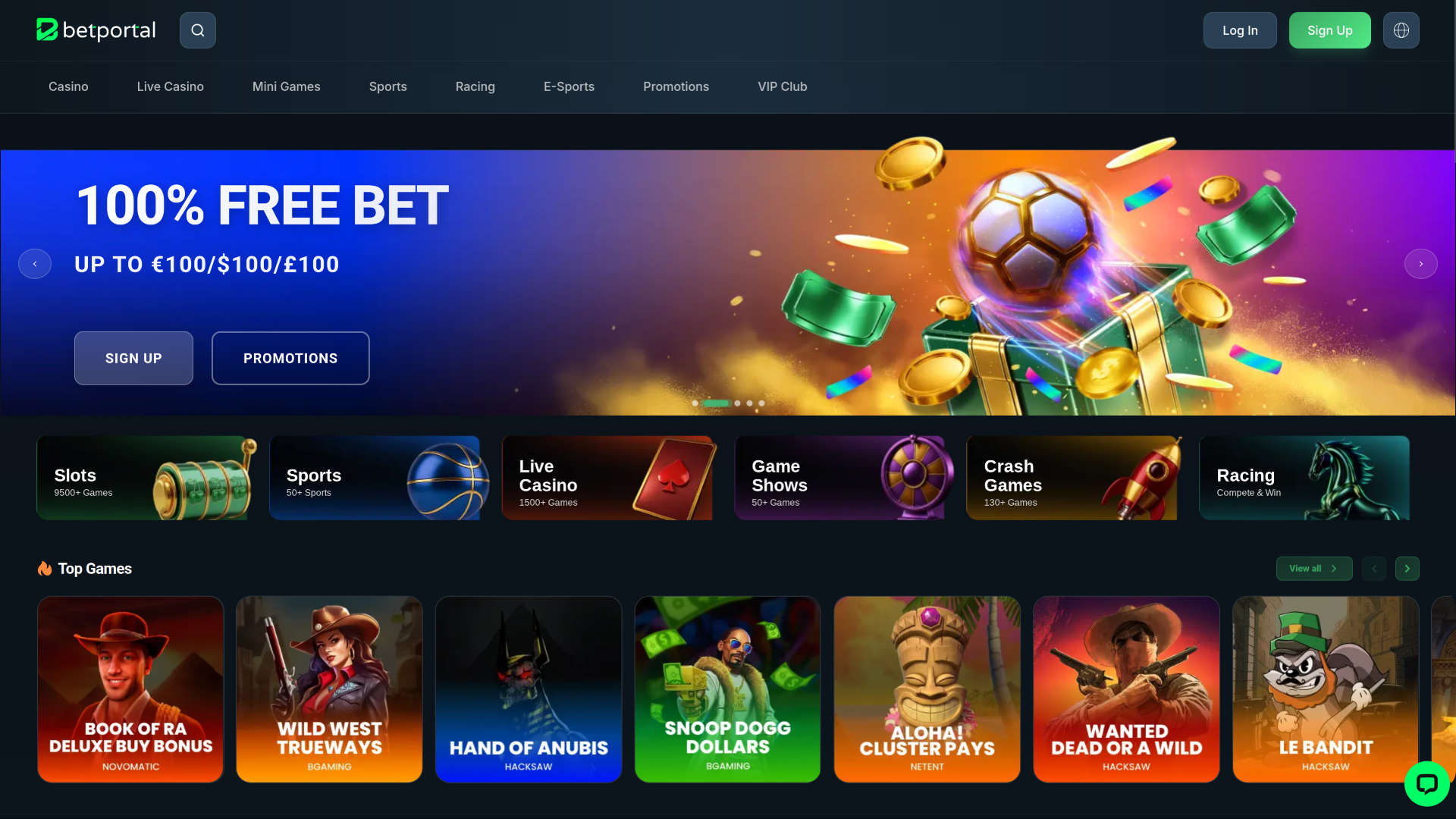 Betportal Casino Desktop Homepage