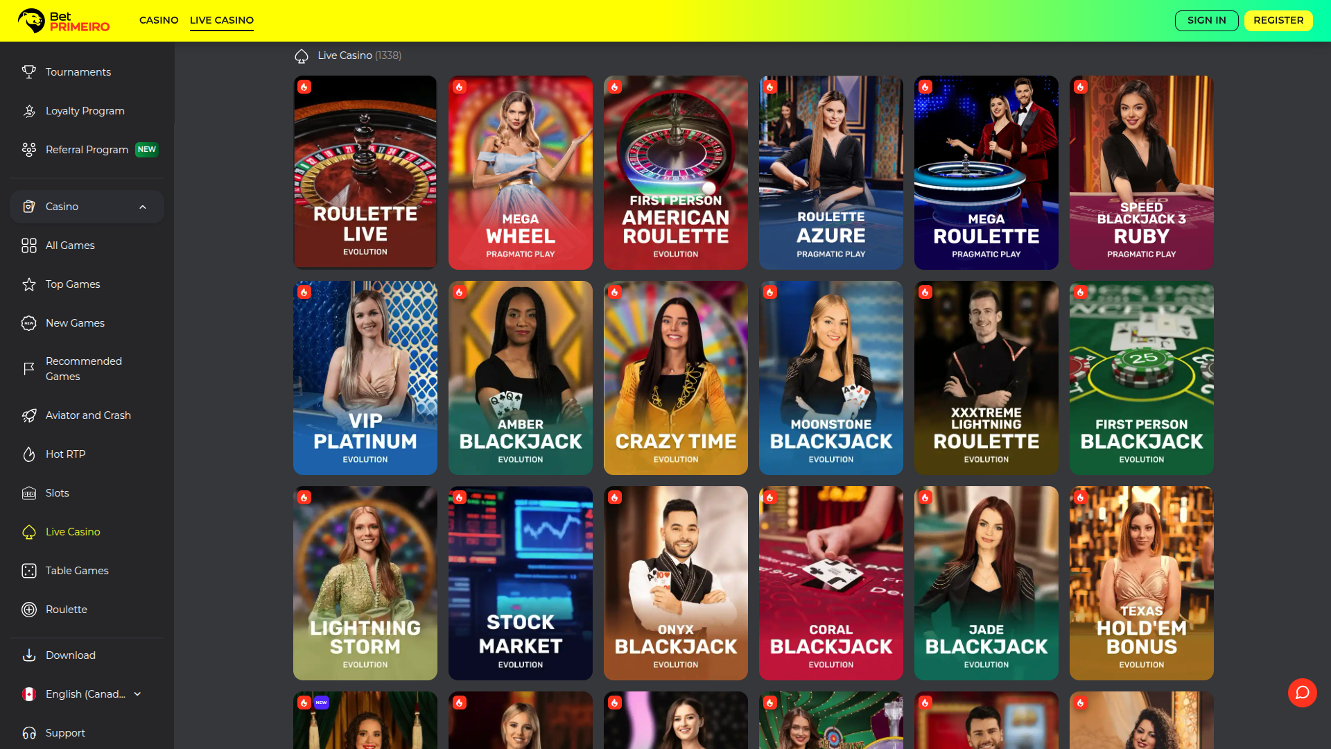 BetPRIMEIRO Casino Desktop Live Dealer