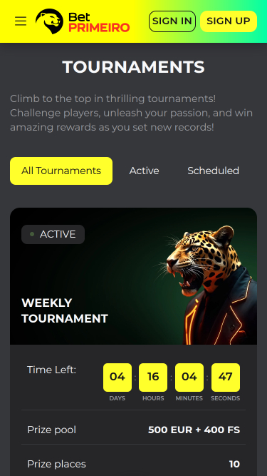 BetPRIMEIRO Casino Mobile Tournaments
