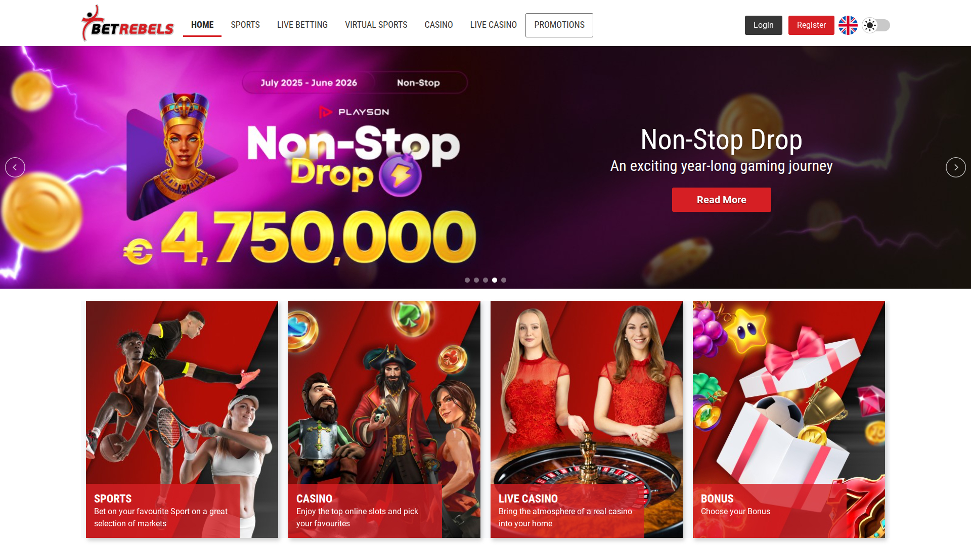 BetRebels Casino Desktop Homepage