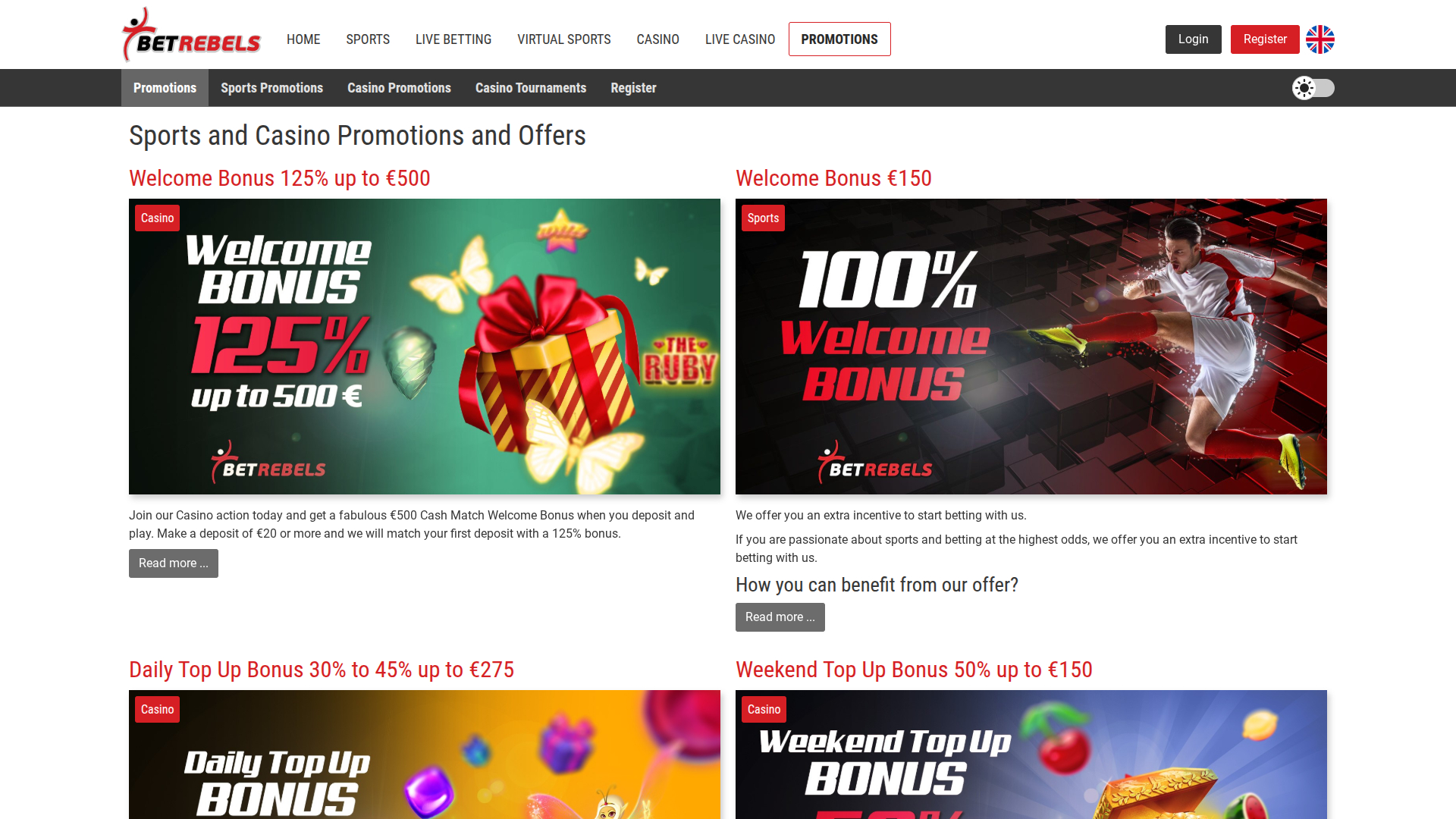 BetRebels Casino Desktop Promotions