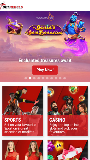 BetRebels Casino Mobile Homepage