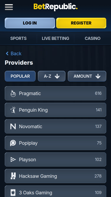 BetRepublic Casino Game Developers