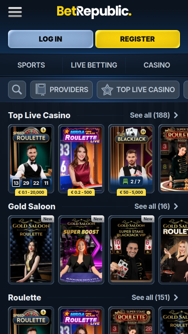 BetRepublic Casino Live Dealer