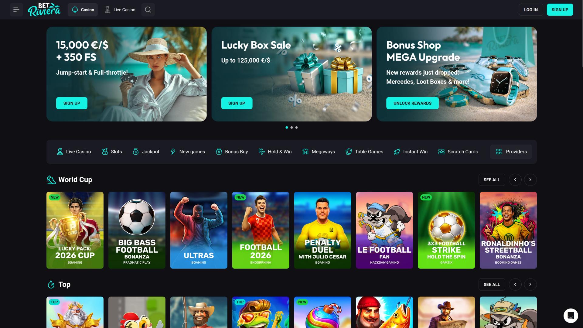 BetRiviera Casino homepage