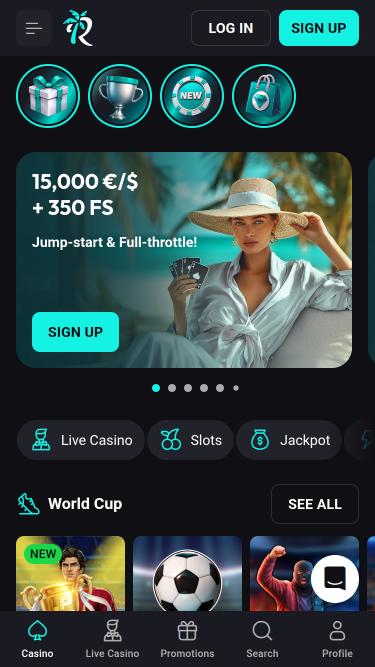 BetRiviera Casino mobile homepage