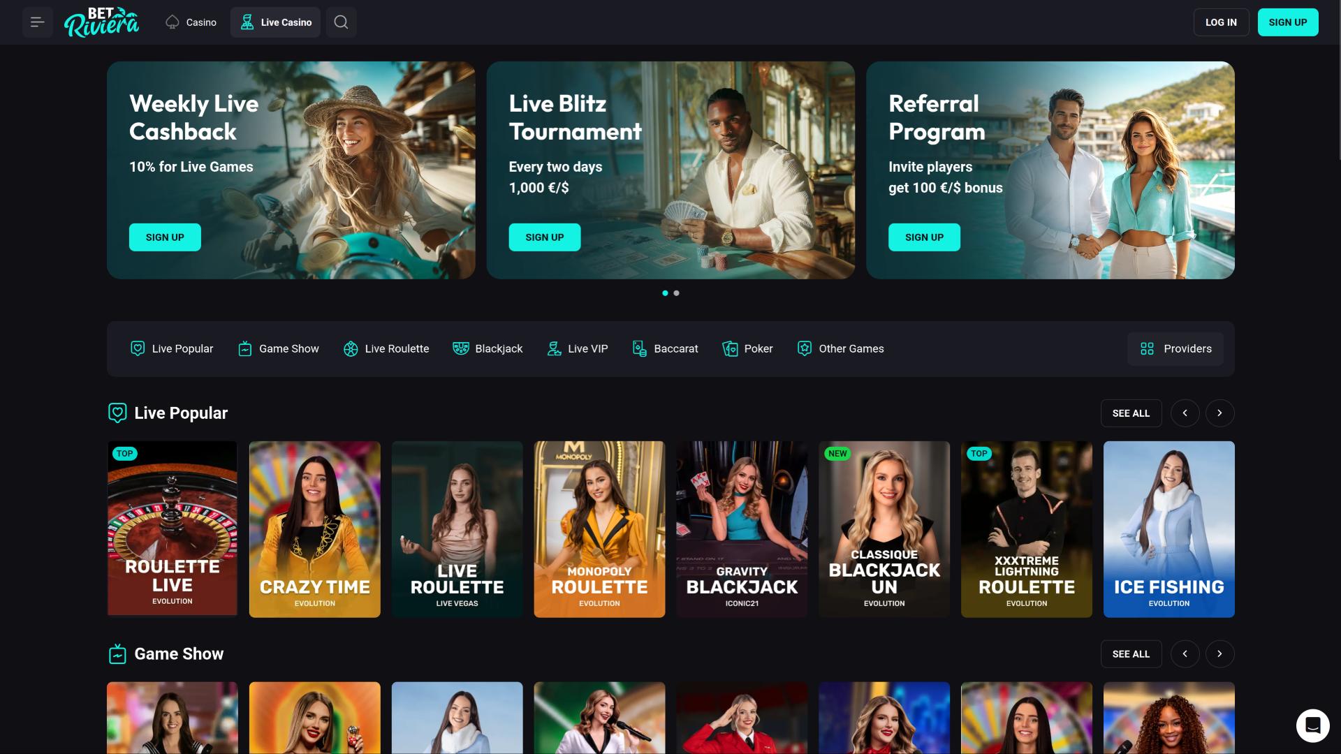 BetRiviera Casino live dealer page