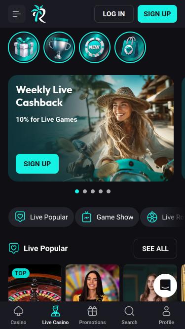 BetRiviera Casino live dealer mobile page