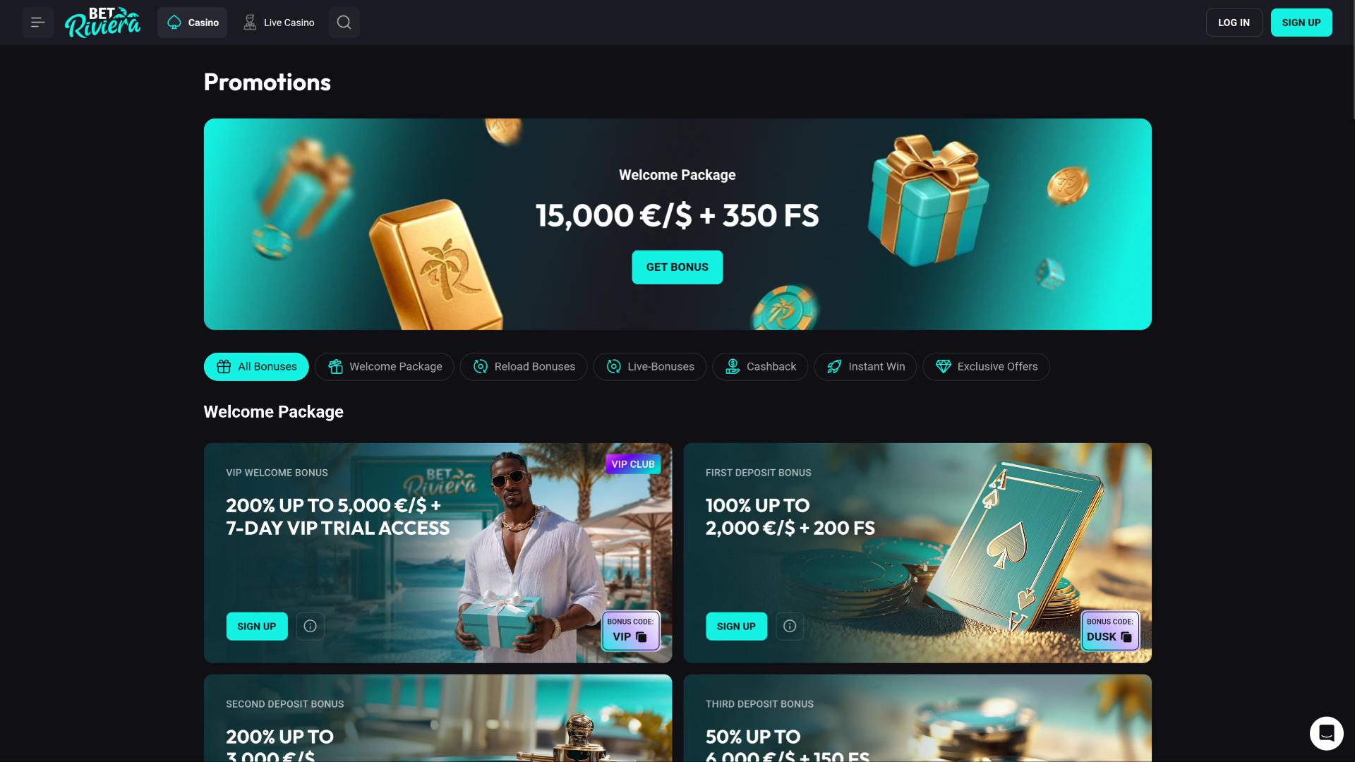 BetRiviera Casino promotions page