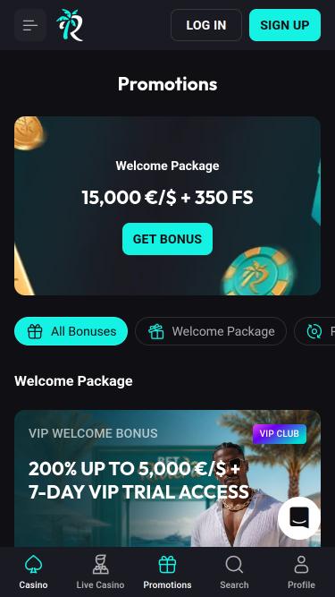 BetRiviera Casino promotions mobile page