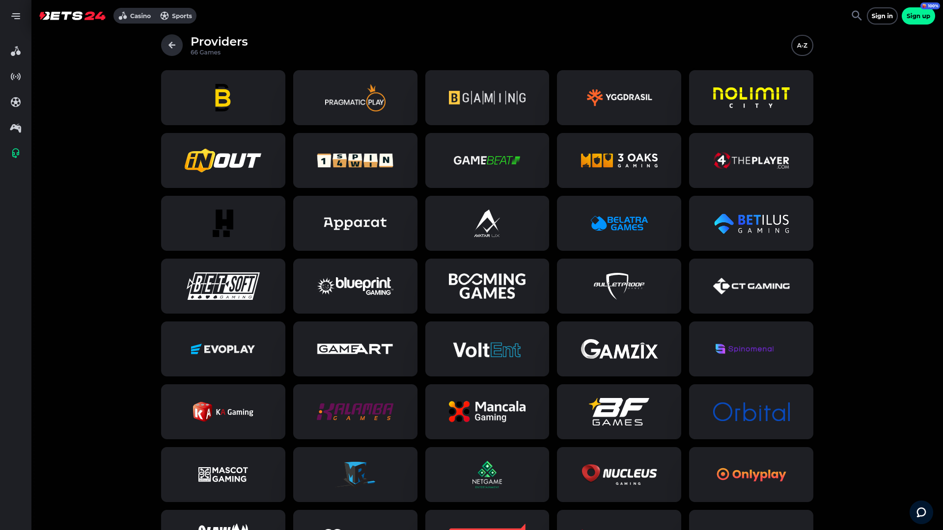 Bets24 Casino Desktop Game Developers